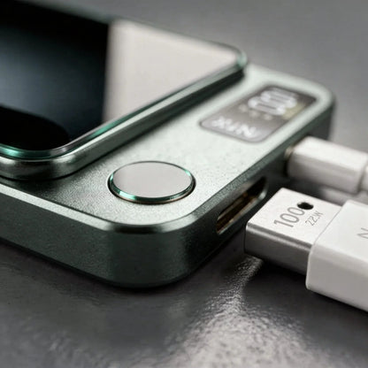 Close-up of the power button on the MagBoost EverCharge 20K magnetic powerbank.