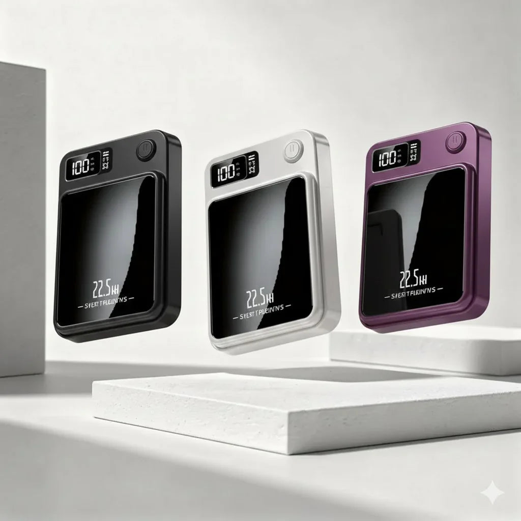 MagBoost EverCharge 20K front view in purple, white and black with smart battery display.