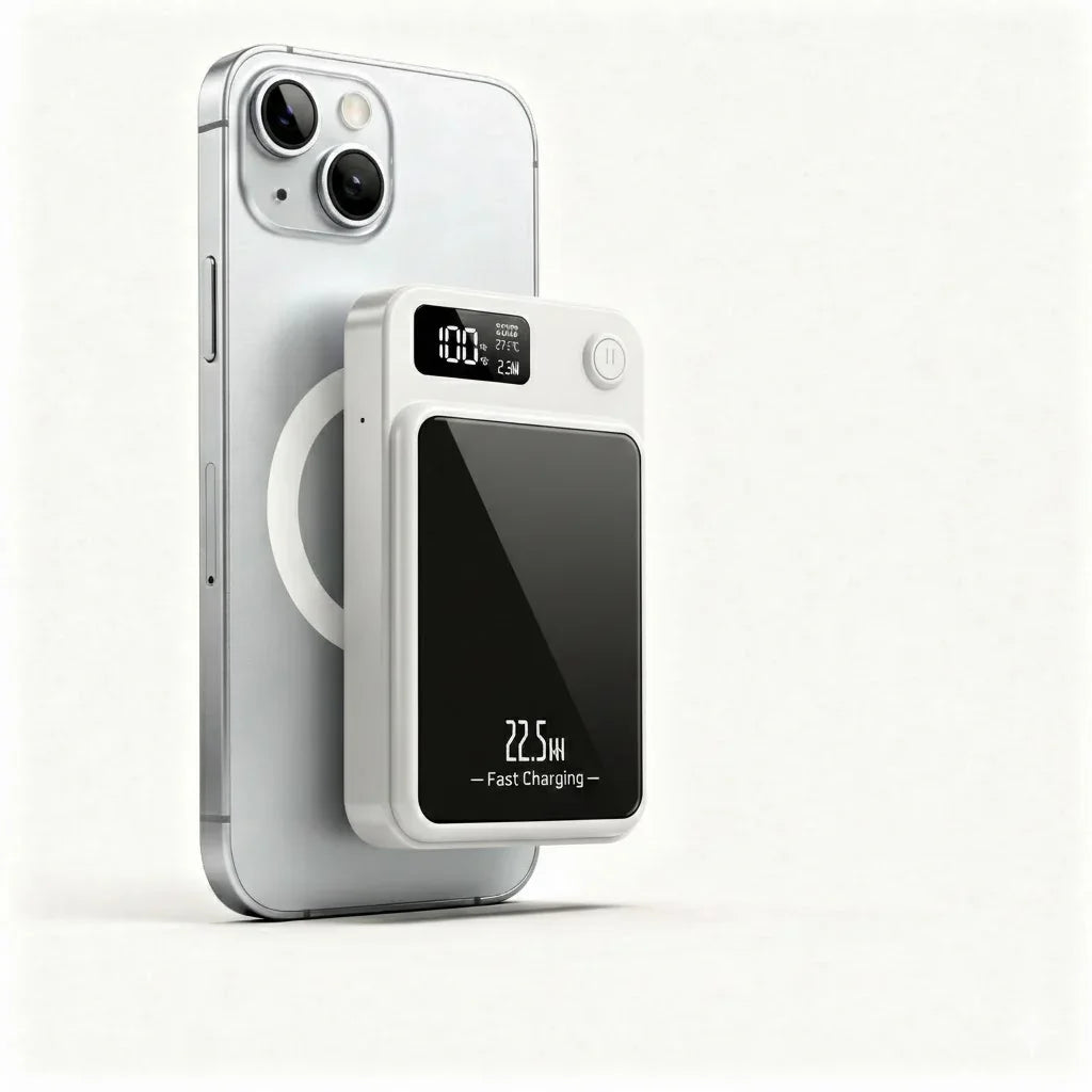 MagBoost EverCharge 20K attached to phone via MagSafe.