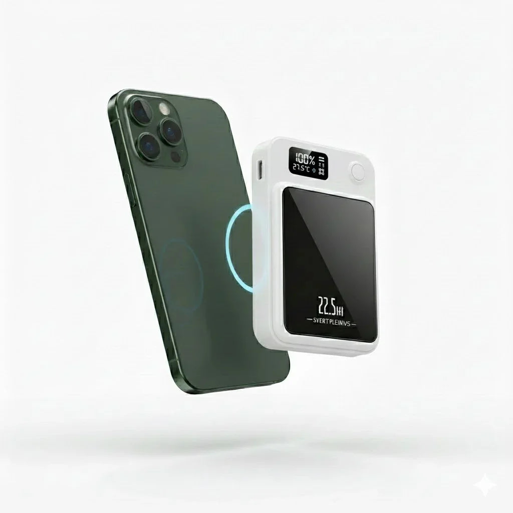 MagBoost EverCharge 20K snapping magnetically onto phone.